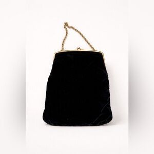 Vintage St. Thomas Black Velvet Evening Bag gold chain 1950s 1960s cocktail purs